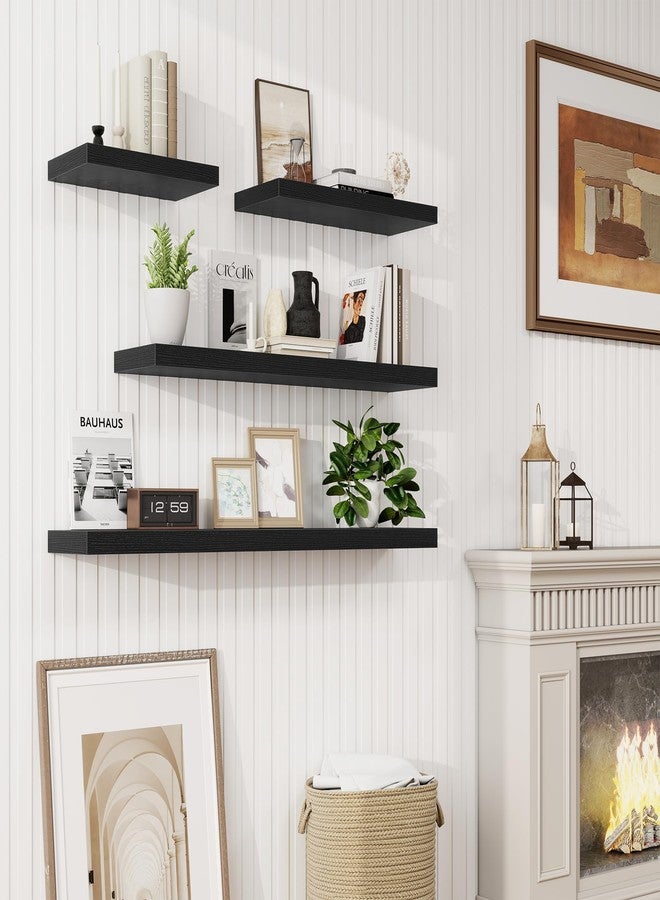 Marsmiles 32in Floating Shelves for Wall, 32"W x 9.25"D x 1.25"H, 2 Pack Long Wall Mounted Engineered Wood Shelves with Invisible Brackets for Living Room, Bedroom, Bathroom, Kitchen Decor and Storage, Black - Image 2